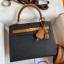 Hermes Kelly Sellier 25 Bicolor Bag in Black and Gold Epsom Calfskin JM1917hs91