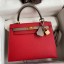 Hermes Kelly Sellier 25 Bicolor Bag in Red and Etain Epsom Calfskin JM284CD19