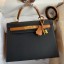 Hermes Kelly Sellier 28 Bicolor Bag in Black and Gold Epsom Calfskin JM82Hj78