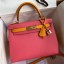 Hermes Kelly Sellier 28 Bicolor Bag in Rose Lipstick and Yellow Epsom Calfskin JM427hs91