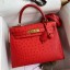 Hermes Kelly Sellier 28 Handmade Bag In Red Ostrich Leather JM516Gp37