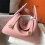 Hermes Lindy 26cm Bag In Pink Clemence Leather GHW JM581eL18
