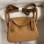 Hermes Mini Lindy Handmade Bag In Biscuit Clemence Leather JM913bW68