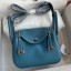 Hermes Mini Lindy Handmade Bag In Blue Jean Clemence Leather JM820jC82