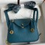 Hermes Mini Lindy Handmade Bag In Vert Bosphore Clemence Leather JM1651Fo38