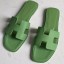 Hermes Oran Slide Sandals In Vert Criquet Epsom Calfskin JM1383BF80