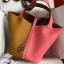 Hermes Picotin Lock 22 Bicolor Handmade Bag in Sesame and Rose Azalee Clemence Leather JM12qq80
