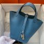 Hermes Picotin Lock 22 Handmade Bag in Blue Jean Clemence Leather JM166JB13