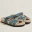 Hermes Women's Chypre Sandals in Blue Suede with Shearling JM371Lp50