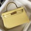 Imitation Hermes Kelly Mini II Bag In Jaune Poussin Embossed Crocodile Leather JM334xN24