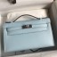 Knockoff Hermes Kelly Pochette Handmade Bag In Blue Brume Swift Calfskin JM1843AT21