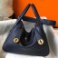 Knockoff Hermes Lindy 26cm Bag In Navy Blue Clemence Leather GHW JM663YI96