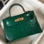 Replica Best Hermes Kelly Mini II Bag In Green Embossed Crocodile Leather JM1095DL25