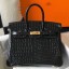 Replica Cheap Hermes Birkin 25cm Bag In Black Embossed Crocodile Leather JM1539Vu82