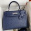 Replica Hermes Kelly Sellier 32 Handmade Bag In Blue Iris Ostrich Leather JM122Ay93