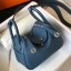 Replica Hermes Lindy Mini Bag In Blue Agate Clemence Leather PHW JM954HX85