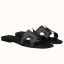 Replica Hermes Oran Sandals In Black Leather With Stitched Detail JM341pe68