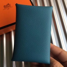 AAA Hermes Calvi Card Holder In Blue Jean Epsom Leather JM1842xz31