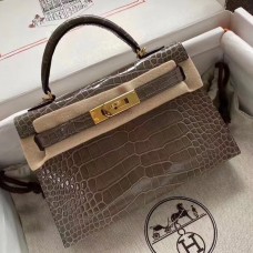 AAA Hermes Kelly Mini II Handmade Bag In Taupe Alligator Crocodile JM561eP47