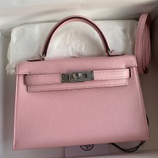 AAA Hermes Kelly Mini II Sellier Handmade Bag In Rose Sakura Chevre Mysore Leather JM679DY28