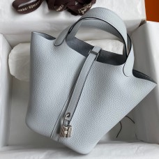 AAA Imitation Hermes Picotin Lock 18 Handmade Bag in Blue Brume Clemence Leather JM91iE46
