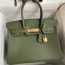 AAAAA Hermes Birkin 30 Retourne Handmade Bag In Green Clemence Leather JM1980ot71