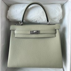 AAAAA Replica Hermes Kelly Retourne 25 Handmade Bag In Sauge Clemence Leather JM745cd87