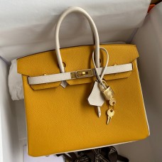 Best Hermes HSS Birkin 25 Bicolor Bag in Jaune d'or and Craie Epsom Calfskin JM253LC65