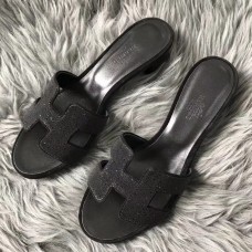 Best Quality Hermes Oasis Sandals In Black Suede with Rhinestone JM1200nV25