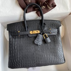 Cheap Hermes Birkin 25 Handmade Bag In Black Crocodile Niloticus Matte Skin JM918vK93