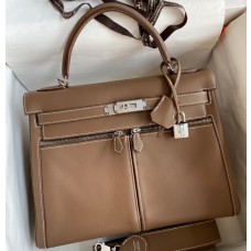 Cheap Hermes Kelly Lakis 32 Handmade Bag In Taupe Swift Calfskin JM273Zm92