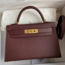 Cheap Hermes Kelly Mini II Sellier Handmade Bag In Bordeaux Epsom Calfskin JM1216vK93