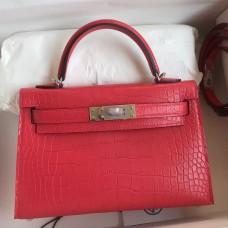 Cheap Hermes Kelly Mini II Sellier Handmade Bag In Rose Extreme Matte Alligator Leather JM143zS17
