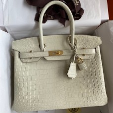 Copy AAA Hermes Birkin 30 Handmade Bag In Craie Crocodile Niloticus Matte Skin JM111CI68