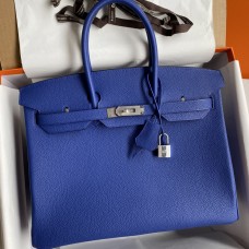 Copy AAA Hermes Birkin 35 Retourne Handmade Bag In Blue Electric Clemence Leather JM1303CI68