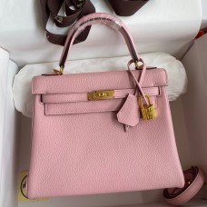 Copy Best Quality Hermes Kelly Retourne 25 Handmade Bag In Rose Sakura Clemence Leather JM163cE98