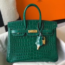 Copy Hermes Birkin 25cm Bag In Green Embossed Crocodile Leather JM312Lm44