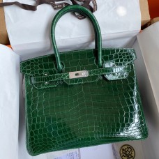 Copy Hermes Birkin 30 Handmade Bag In Malachite Crocodile Niloticus Shiny Skin JM1540lS75