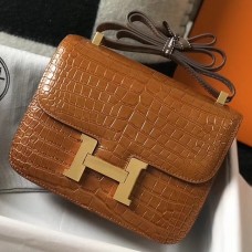 Copy Hermes Constance 24cm Bag In Brown Embossed Crocodile JM1231tk27