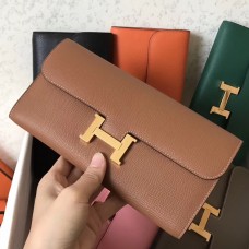 Copy Hermes Constance Long Wallet In Gold Epsom Leather JM590it96