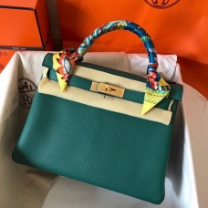 Copy Hermes Kelly Retourne 28 Handmade Bag In Malachite Clemence Leather JM1039ex34
