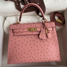 Copy Hermes Kelly Sellier 25 Handmade Bag In Terre Cuite Ostrich Leather JM145ex34