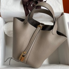 Copy Hermes Picotin Lock 18 Handmade Bag in Gris Asphalt Clemence Leather JM337tk27