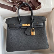 Designer Hermes Birkin 25 Handmade Bag In Black Clemence Leather JM1443SU34