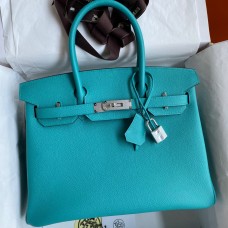 Fake AAAAA Hermes Birkin 30 Retourne Handmade Bag In Blue Paon Epsom Calfskin JM738YK70