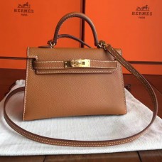 Fake Best Hermes Kelly Mini II Handmade Bag In Gold Epsom Leather JM305HE81