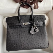 Fake Hermes Birkin 25 Retourne Handmade Bag In Black Ostrich Leather JM215Jf64