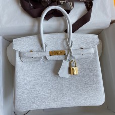 Fake Hermes Birkin 25 Retourne Handmade Bag In White Clemence Leather JM1071UI88