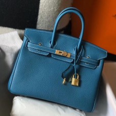 Fake Hermes Birkin 25cm Bag In Blue Jean Clemence Leather GHW JM1705Jf64