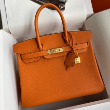Fake Hermes Birkin 30 Retourne Handmade Bag In Orange Clemence Leather JM2001aX74